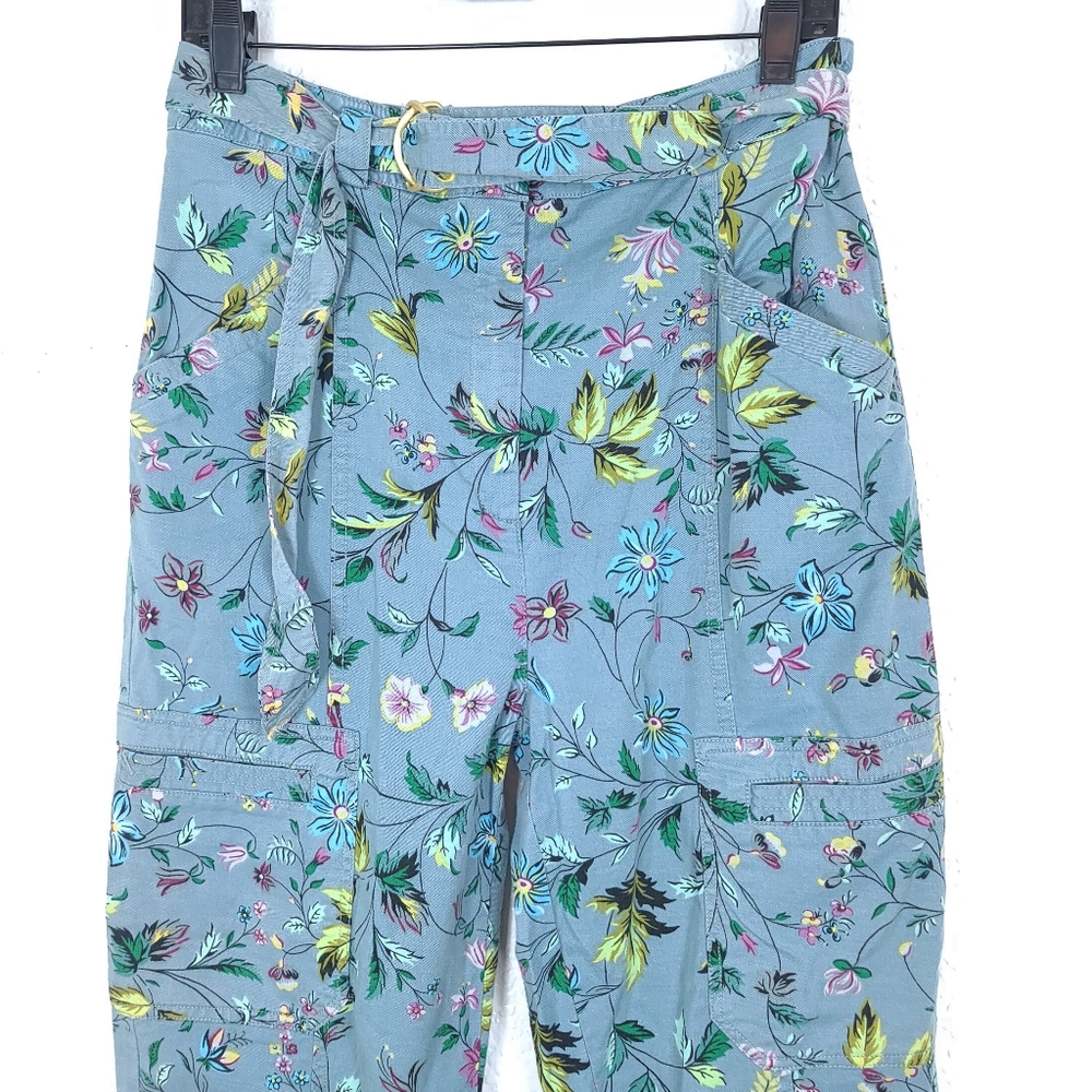 ANTHROPOLOGIE Victoria Floral Boho Cargo Utility Pants Blue - Picture 7 of 12